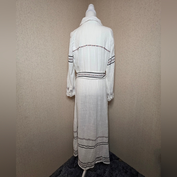 Zara Embroidered Belted White Gauzy Midi Shirt Dress - Picture 2 of 11